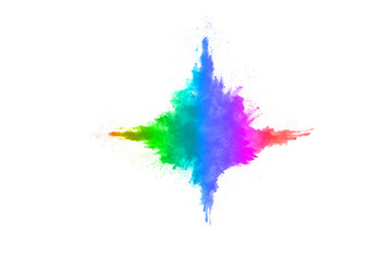 abstract powder splatted background. Colorful powder explosion on white background.