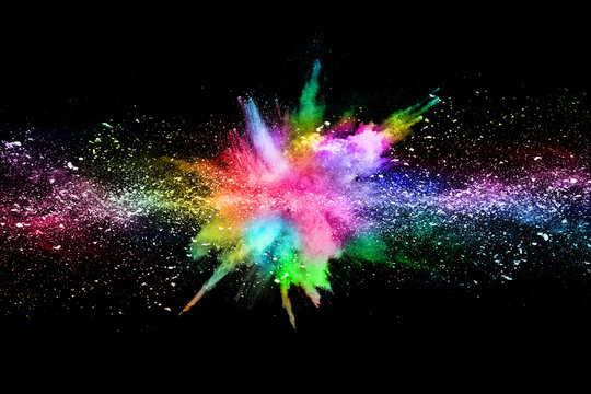 abstract colored dust explosion on a black background.abstract powder splatted background, © kitsana
