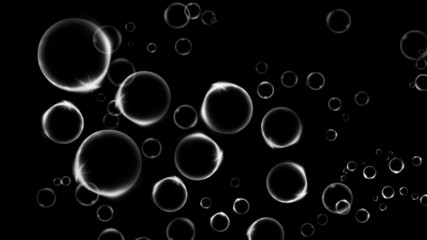 Clean water bubbles on isolated black background. Texture.