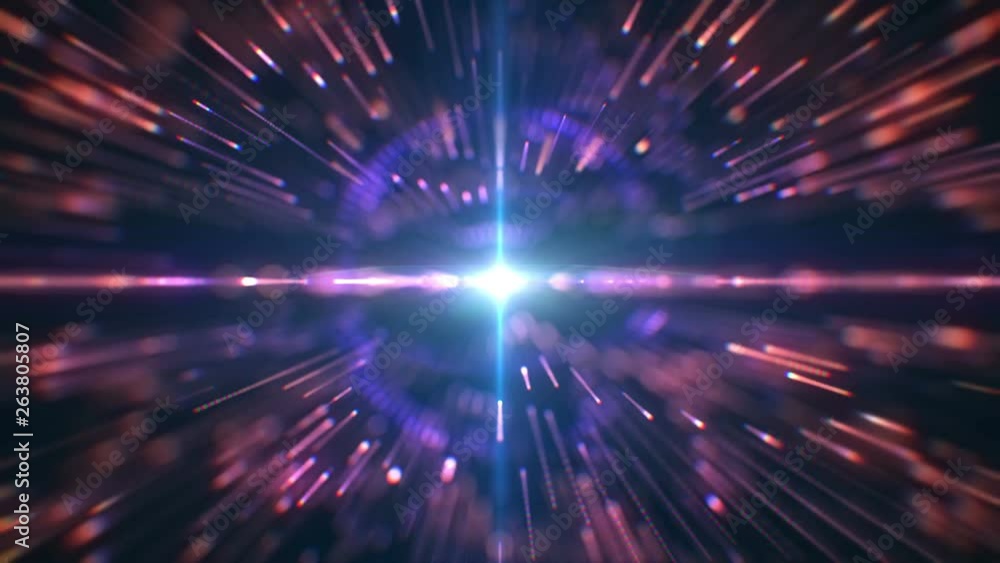 Aufkleber 4k animation of abstract futuristic background. motion particles with lights. neon light sphere. fla