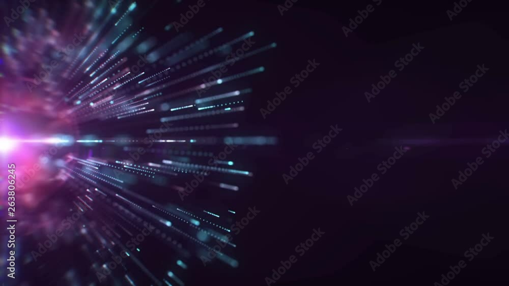 Aufkleber 4k animation of abstract futuristic background. motion particles with lights. neon light sphere. fla