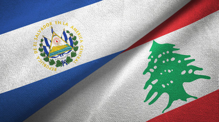 El Salvador and Lebanon two flags textile cloth, fabric texture