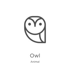owl icon vector from animal collection. Thin line owl outline icon vector illustration. Outline, thin line owl icon for website design and mobile, app development.