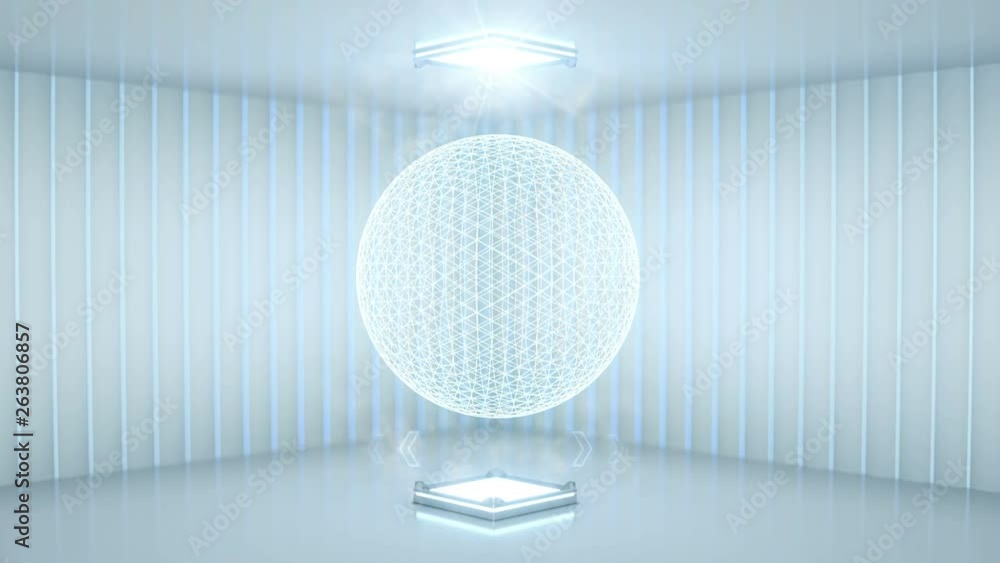 Aufkleber 3d white environment of futuristic wall and hologram projector. earth globe slow rotating. lowpoly p