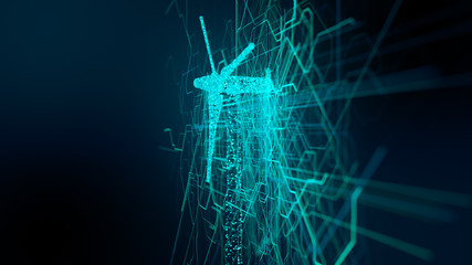 Renewable energy alternative using wind turbine to reduce global warming and climate change - conceptual 3d rendering
