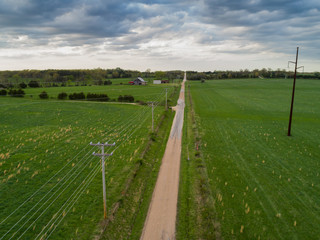 Aerial of a road and barn