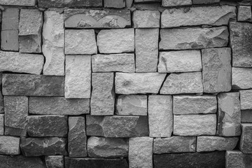 Closeup of old brick wall background Black and white.