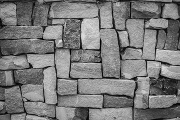 Closeup of old brick wall background Black and white.