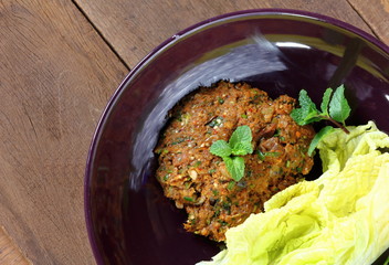 spicy minced catfish with herb delicious on thai food