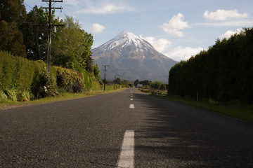Agricultural farm land surrounding Mount Taranaki volcano