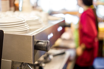 The blurred background of the beverage maker (coffee) that is intended for making water menus, is modern and saves time in customer service, tastes mellow and more delicious.