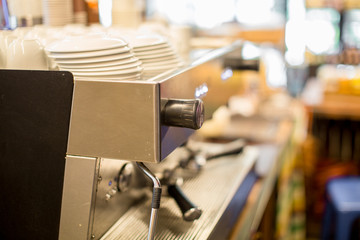 The blurred background of the beverage maker (coffee) that is intended for making water menus, is modern and saves time in customer service, tastes mellow and more delicious.