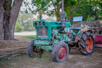 The background of the tractor that is not used in the farm, but is converted into a photography spot for tourists or customers who use the service, is to bring the items to use in business 