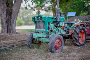 The background of the tractor that is not used in the farm, but is converted into a photography spot for tourists or customers who use the service, is to bring the items to use in business 