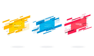 Obraz premium Set of modern abstract vector banners. Flat geometric shapes of different colors with black outline in memphis design style. Template ready for use in web or print design.
