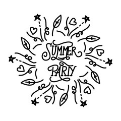Summer Party Script text Design Template Vector