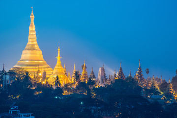 Fototapeta premium Beautiful view of Shwedagon pagoda at night. It is one of the most famous pagodas in the world and it is certainly the main attraction of Yangon.