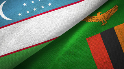 Uzbekistan and Zambia two flags textile cloth, fabric texture