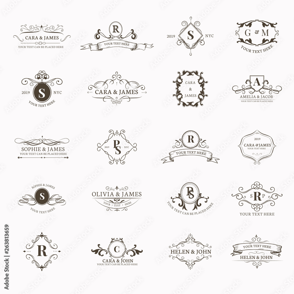 Wall mural emblems with initials set