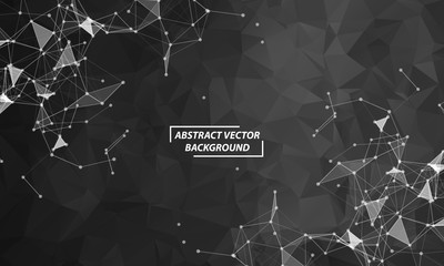 Abstract Black Polygonal Space Background with Connecting Dots and Lines.  Connection structure and science background. Futuristic HUD design.