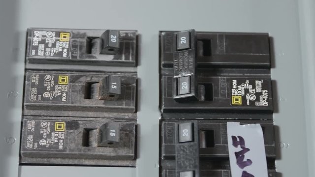Circuit Breaker Switches in Box CLOSE UP SLIDE RIGHT