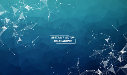 Blue Geometric Polygonal background molecule and communication. Connected lines with dots. Minimalism background. Concept of the science, chemistry, biology, medicine, technology.