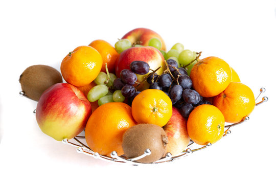 Fruit basket orange, mandarin, grape, apple, kiwi, 