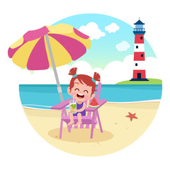 Fototapeta premium kid girl playing on the beach vector illustration