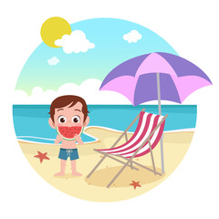 kid boy playing on beach vector illustration