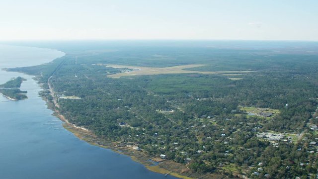 Aerial view Apalachicola airport coastal US 98 highway 