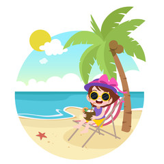 kid girl playing on the beach vector illustration