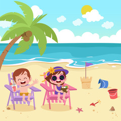 Obraz na płótnie Canvas children playing on the beach vector illustration