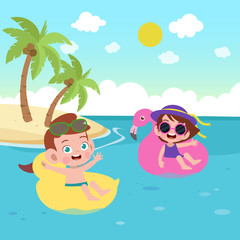Obraz na płótnie Canvas children playing on the beach vector illustration