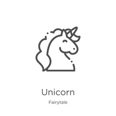 unicorn icon vector from fairytale collection. Thin line unicorn outline icon vector illustration. Outline, thin line unicorn icon for website design and mobile, app development. © MacroOne
