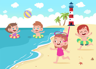 children playing on the beach vector illustration