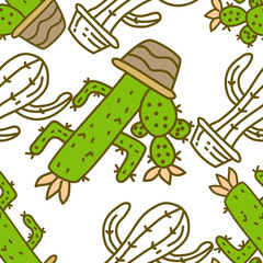Cactus Pattern Seamless Vector Template
