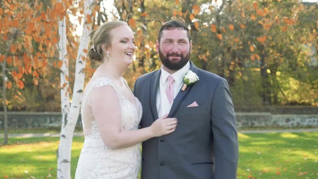 Laughing Bride And Groom During Fall Wedding Pictures