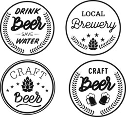 Set of 4 coasters for beer with hand written lettering text. Bierdeckel, beermat for bar, pub, beerhouse. Round  stand. Beer, brewery, oktoberfest hand written lettering. Isolated