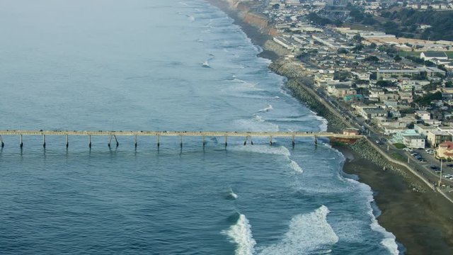 Aerial view Pacifica Municipal Pier San Francisco suburbs 