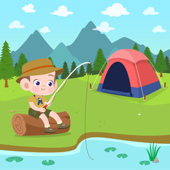 kids scouts at camp vector illustration