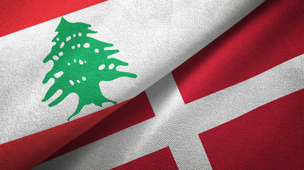 Lebanon and Denmark two flags textile cloth, fabric texture