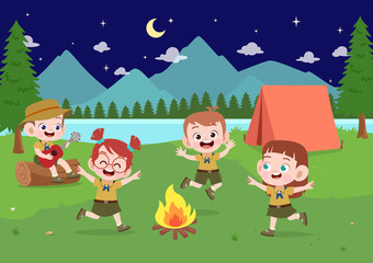 Obraz na płótnie Canvas kids scouts at camp vector illustration