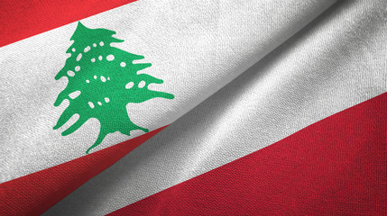 Lebanon and Poland two flags textile cloth, fabric texture