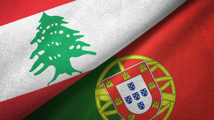 Lebanon and Portugal two flags textile cloth, fabric texture