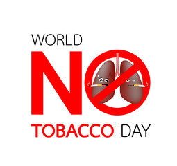 World no tobacco design with lung character.  Stop smoking concept. Vector illustration for banner, poster. Isolated on white background