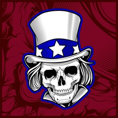 skull wearing hat hand drawing vector