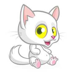 Funny cat cartoon waving with funny exciting expression. Vector illustration