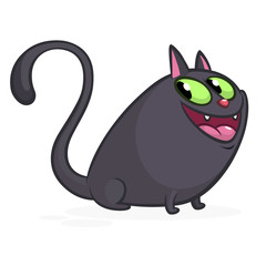 Cartoon witch black cat illustration. Vector isolated