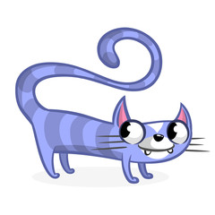 Cartoon sitting blue and striped tabby cat. Vector illustration