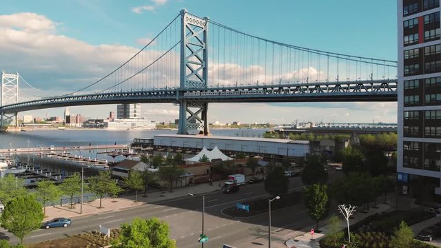 Aerial Footage of Benjamin Franklin Bridge Philadelphia 4K